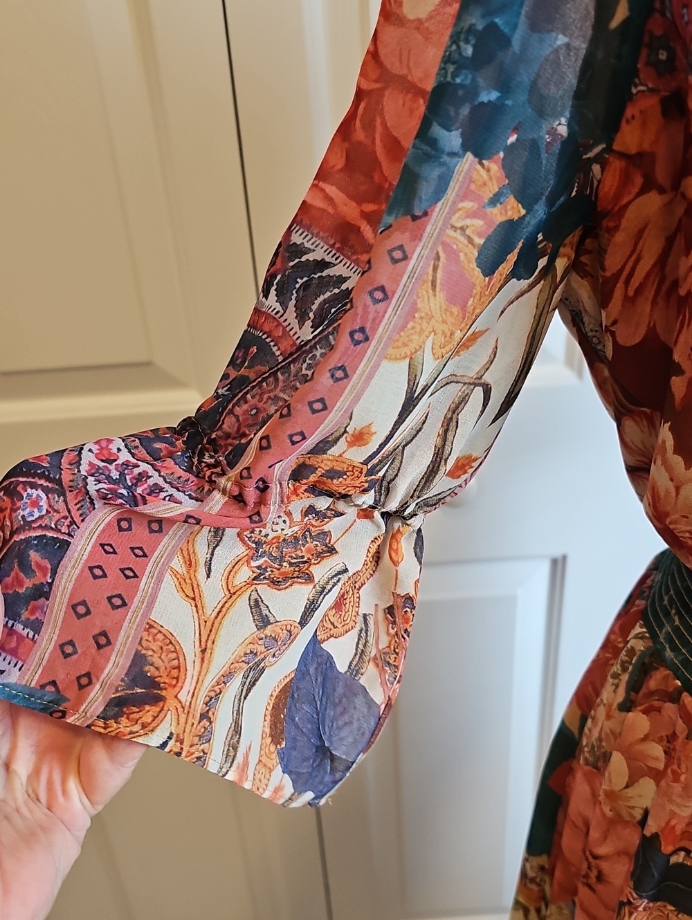 Chico's Patchwork Floral Paisley Maxi Dress Womens Size 8 M Boho Chiffon Tiered - Picture 3 of 6